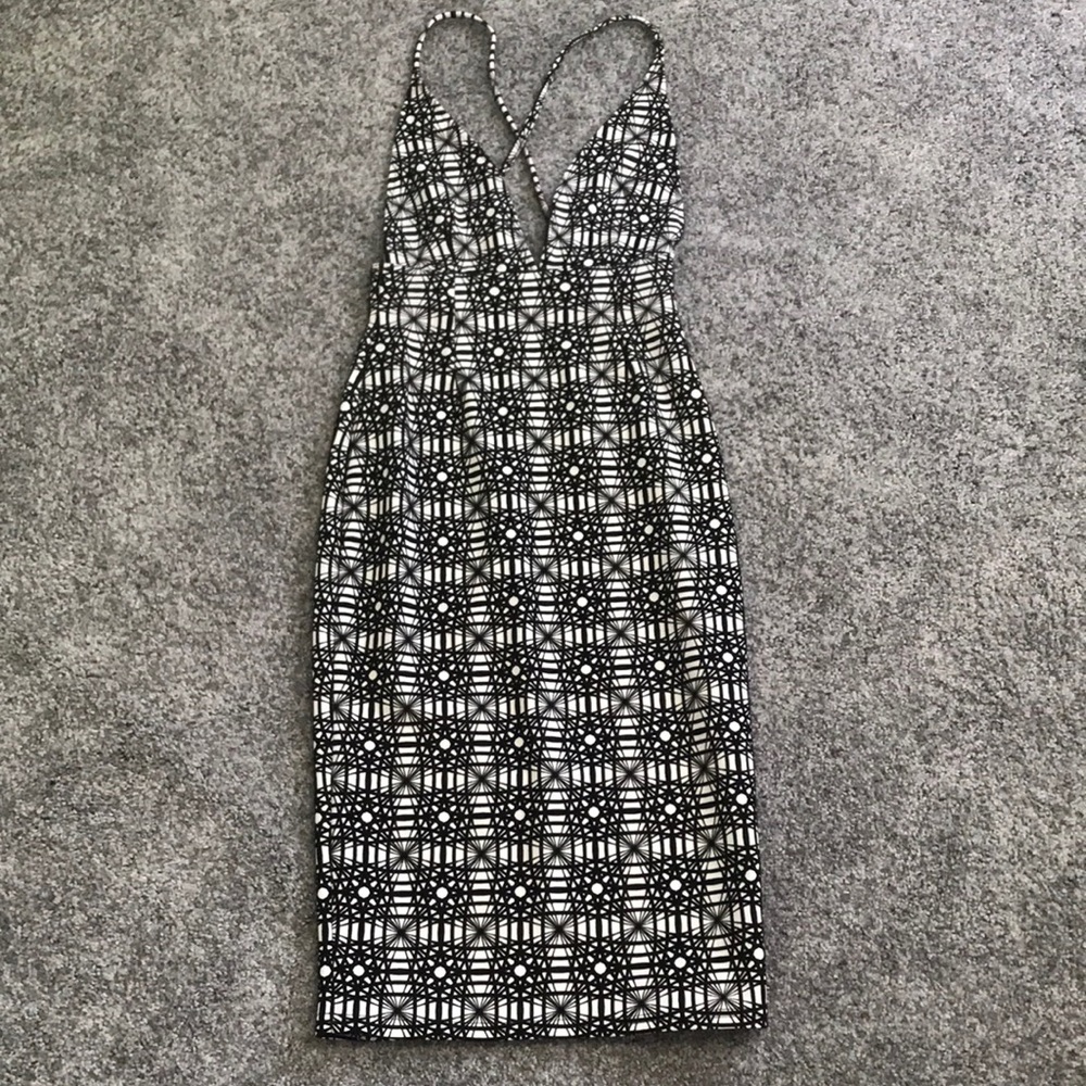 Pencil skirt deep V Cocktail Evening Party Club Sexy Dress Backless XS midi